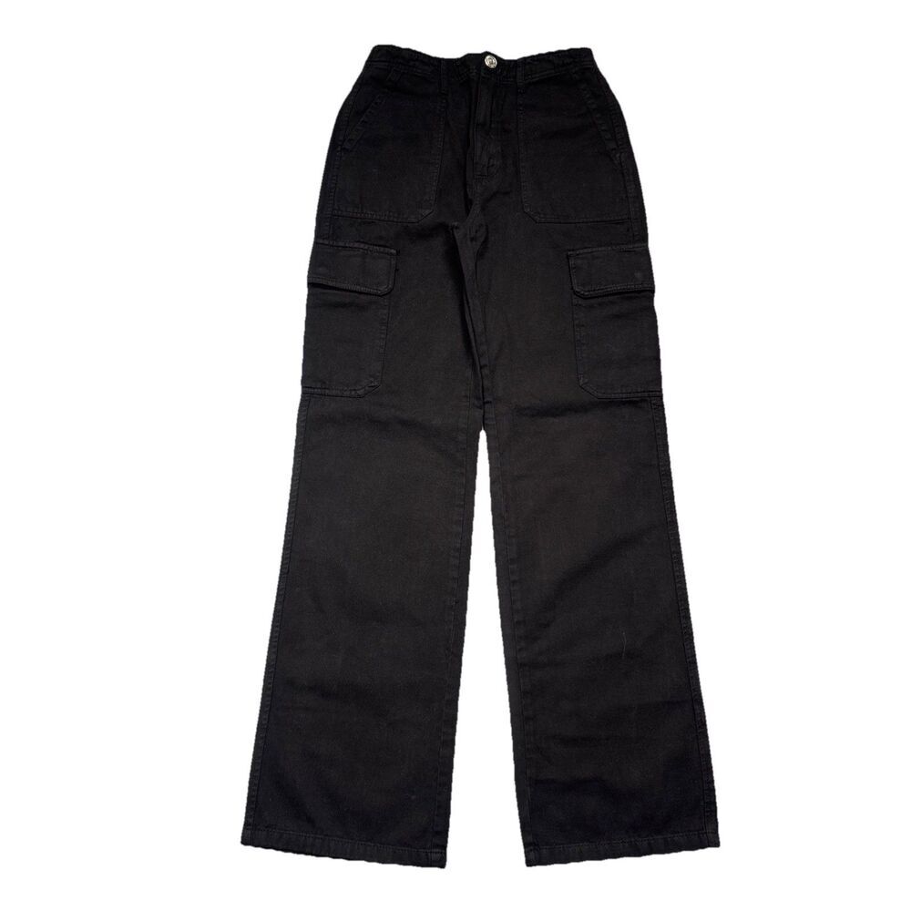 Zara Cargo Pants 2 (25x30.5) Black High Waist Wide Leg Cotton Womens New NWT